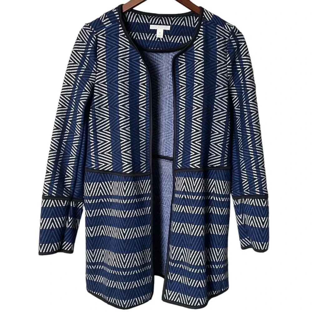 DANA BUCHMAN Women’s Geometric Print Collarless Open Lightweight Blazer Size S